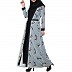 Printed Shrug Abaya- Sky Blue-Black color Printed Shrug Abaya- Sky Blue-Black color